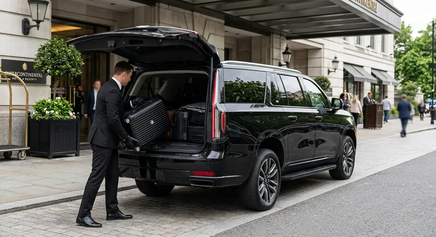 Chauffeur loading luggage into a full-size SUV