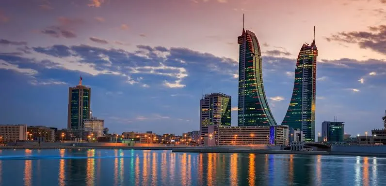 Manama skyline with the Bahrain World Trade Center