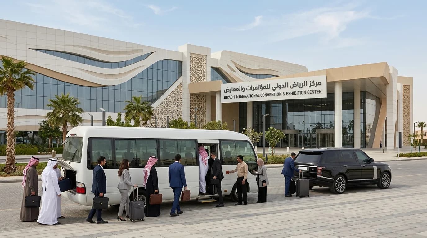 Group and executive vehicles for LEAP Riyadh event transportation at the Riyadh Exhibition & Convention Centre in Malham