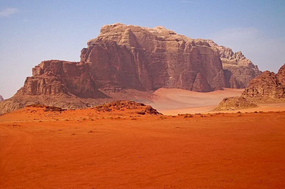 Red sand and rock mountains in Wadi Rum, Jordan