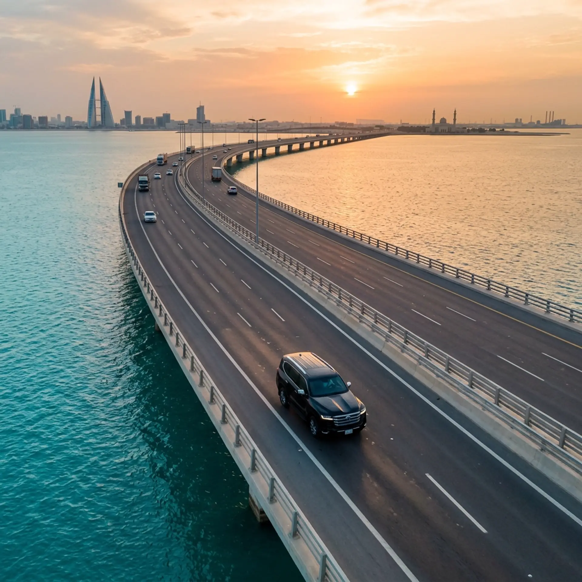Private car on a highway between Saudi Arabia and a neighbouring country